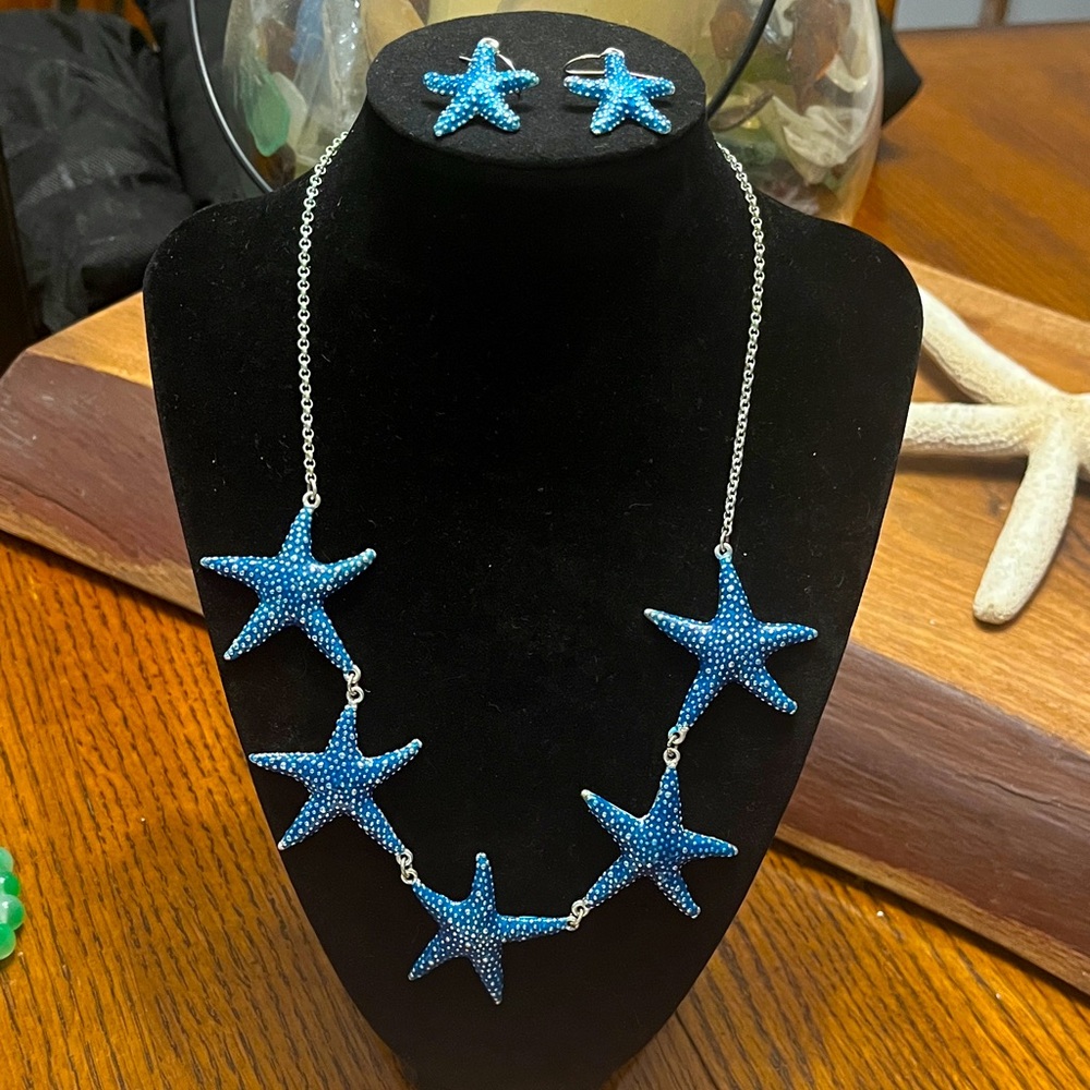 Blue Starfish Necklace and Earring Set